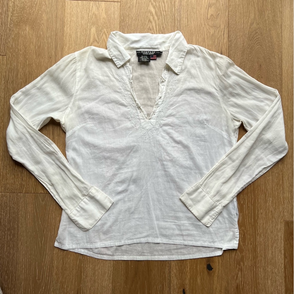 White long sleeve collared transparent shirt